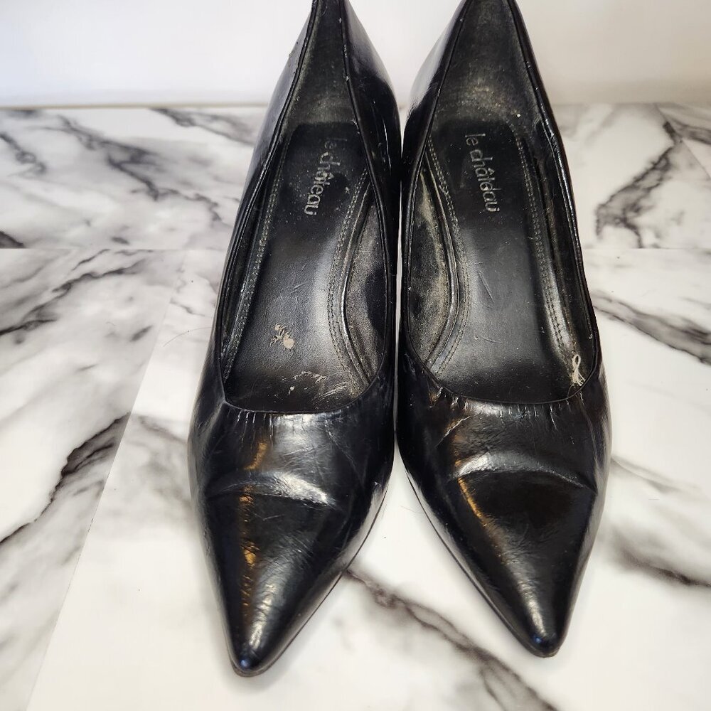 LE CHATEAU WOMENS SIZE 8 BLACK HIGH HEEL SHOES POINTY TOE